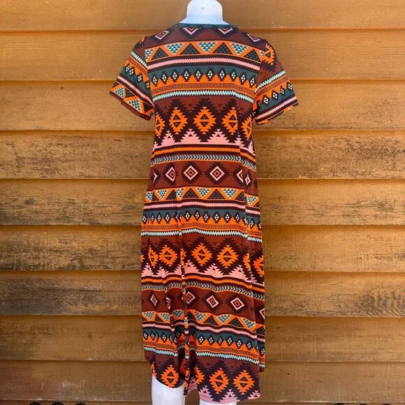 Lularoe Aztec Tribal Print Midi Dress Short Sleeve Made With Stretch Fabric Mult - Picture 4 of 9